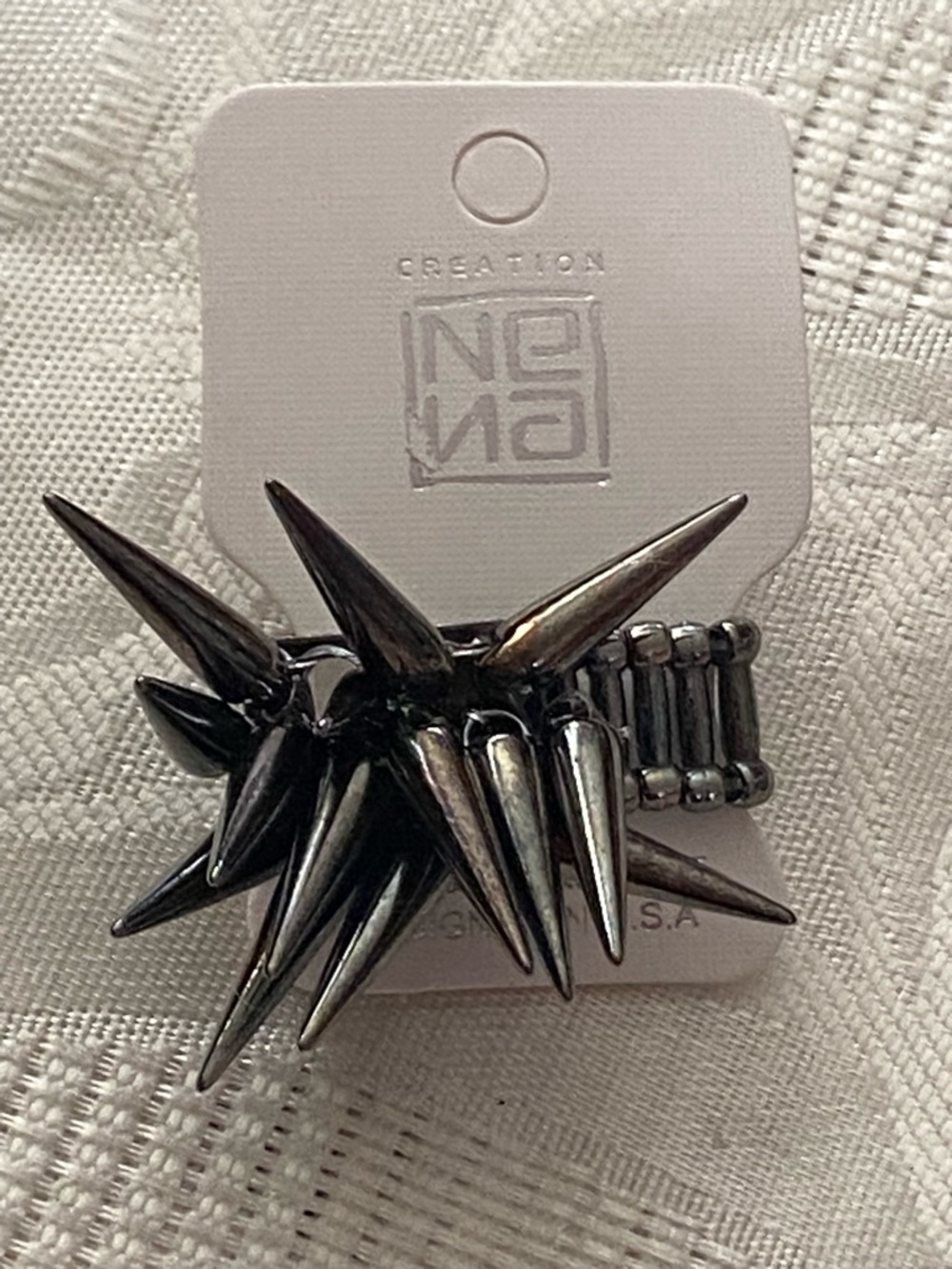 No Boundaries Womens Finger Ring Spiky Metal Elastic Back New NWT 7 8 9 Goth